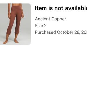 Lululemon flare cropped leggings size 2 ancient copper